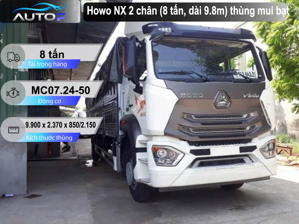 Xe tải Howo NX 2 chân (8 tấn, dài 9.8m) thùng mui bạt